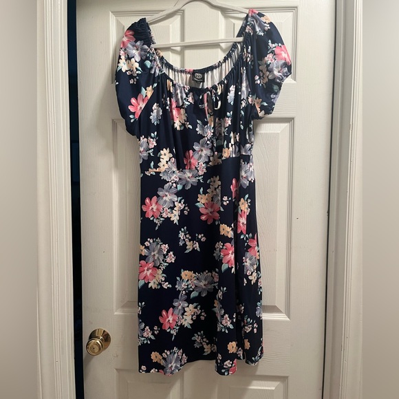 Bobeau Blue Floral Puff Sleeve Mini Sundress - Picture 1 of 4